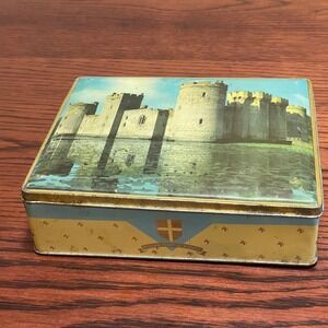 Vintage English Castle Tin Box Cottagecore Storage Decor Bodiam Castle Sussex